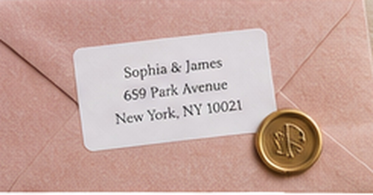 Blush envelope with elegant script address lettering, wax seal, and soft romantic paper texture