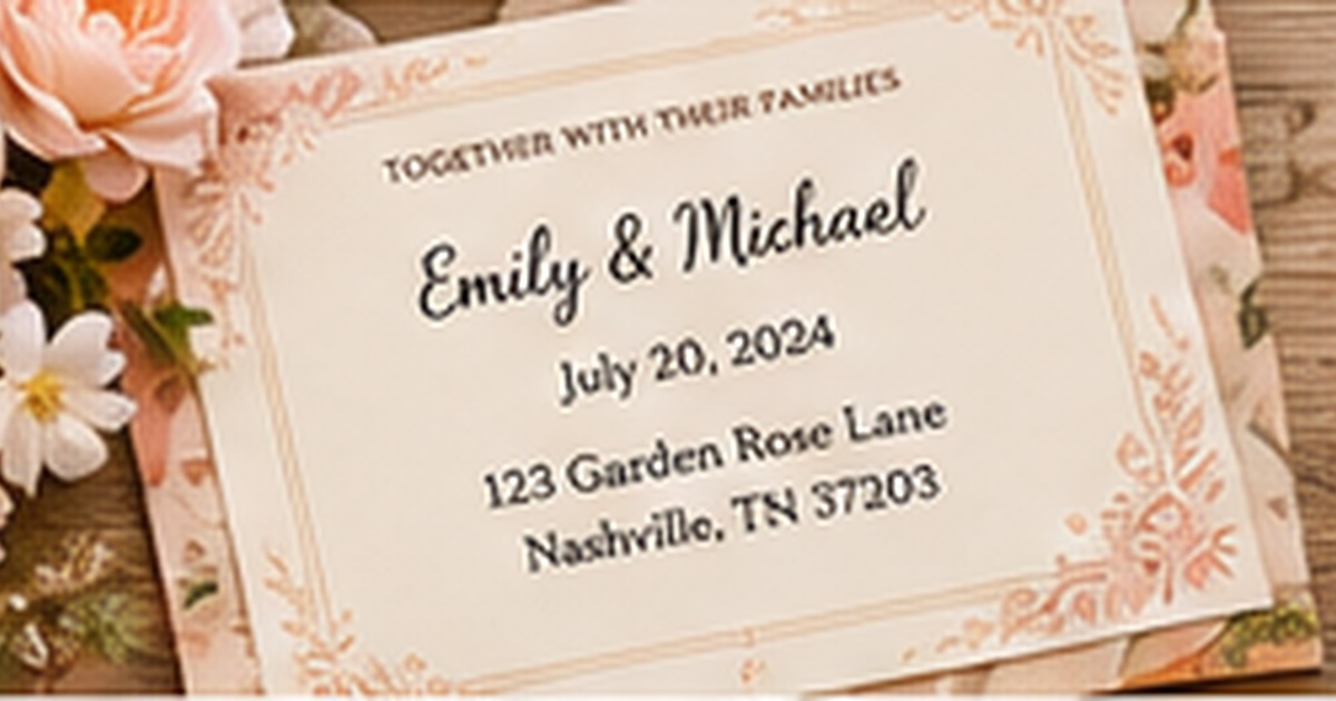 Floral wedding invitation with addressed envelope and elegant stationery details
