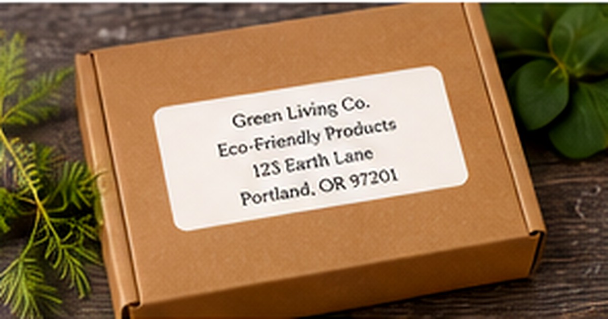 Kraft shipping box with a clean eco-inspired label and greenery