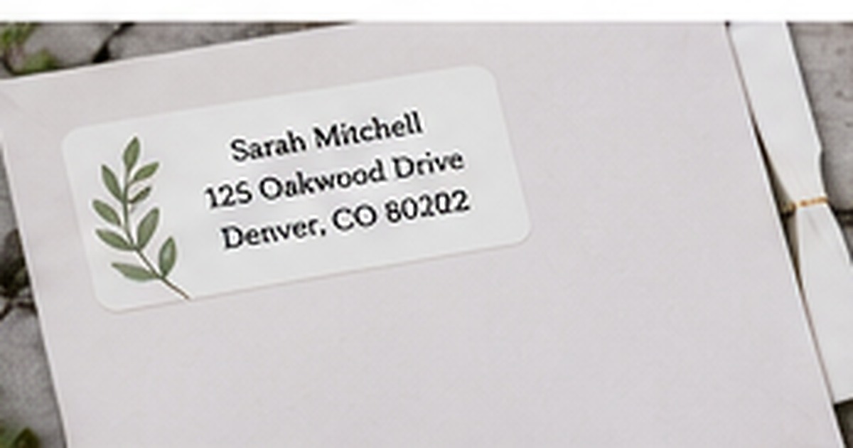 Minimal return address label applied to a white envelope for proof review