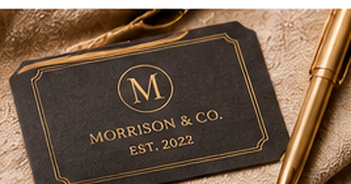 Black and gold luxury label with monogram and refined typography