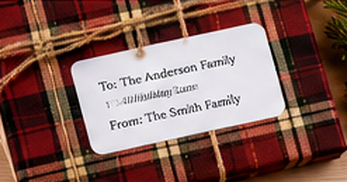 Wrapped holiday gift with a to-and-from label on plaid paper