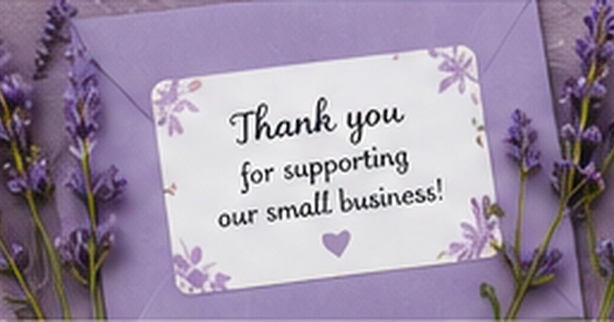 Purple thank-you card for small-business support with lavender flowers
