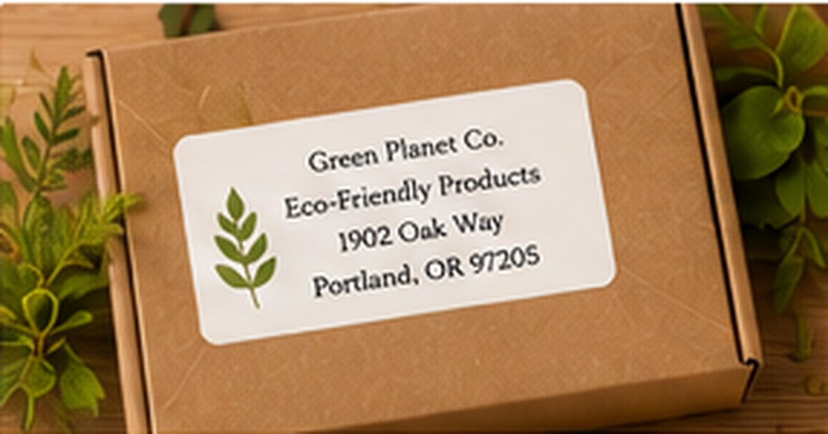 Kraft package with a botanical address label and greenery
