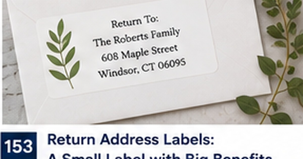 White envelope with a simple botanical return address label and greenery