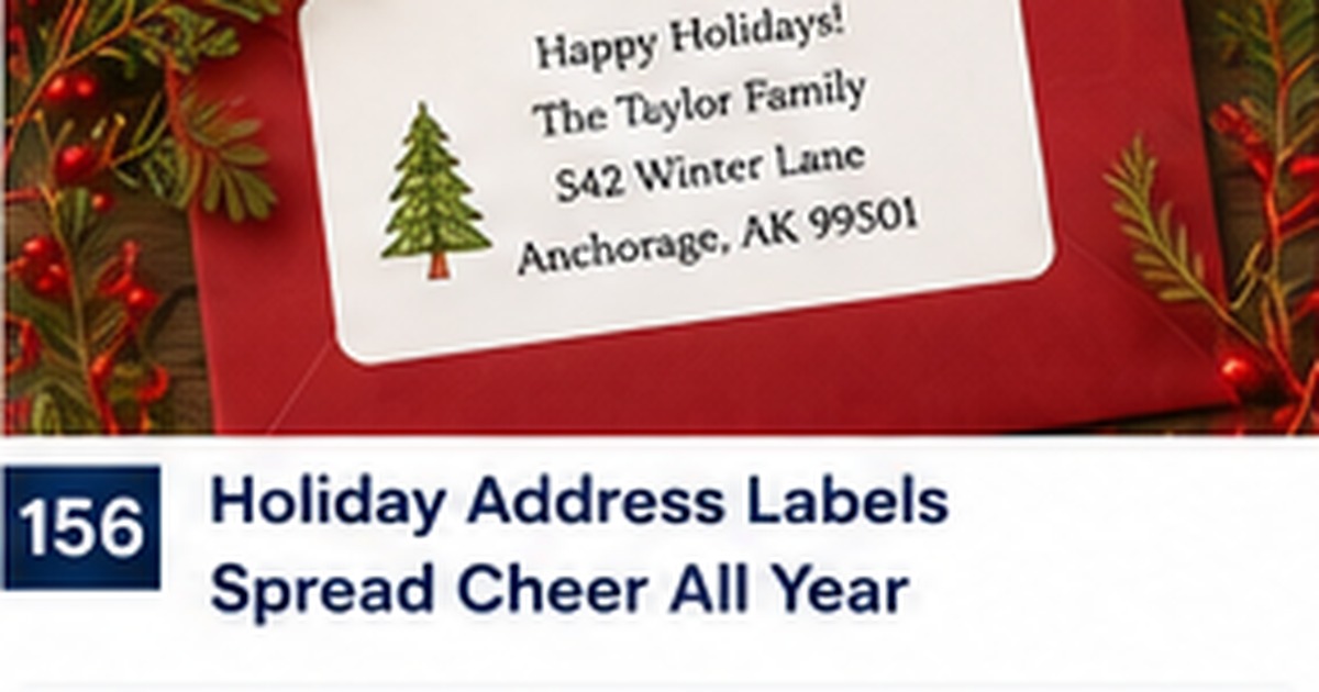 Red holiday envelope with a simple evergreen address label and festive greenery