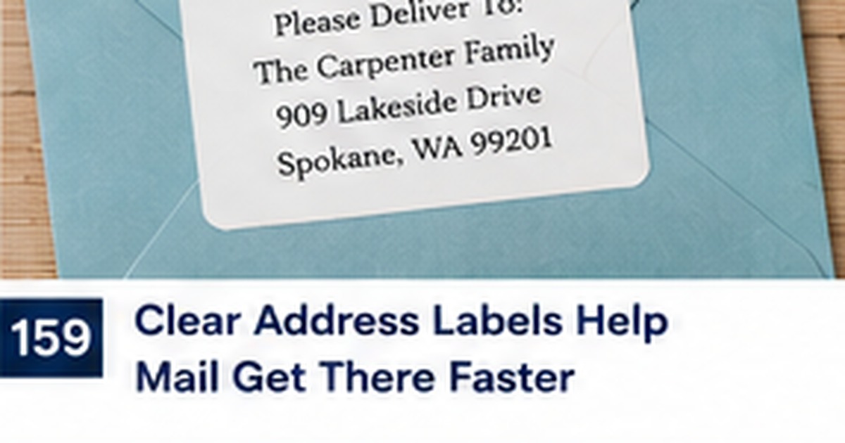 Light blue envelope with a subtle clear-style family address label