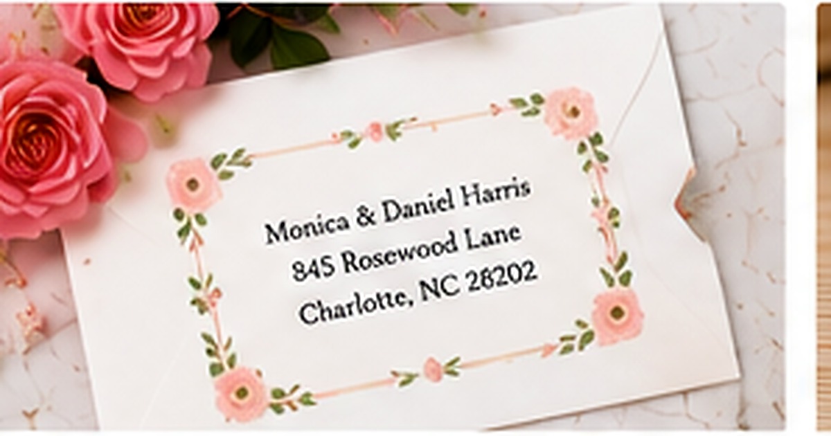 Floral return address label for a couple on a white envelope