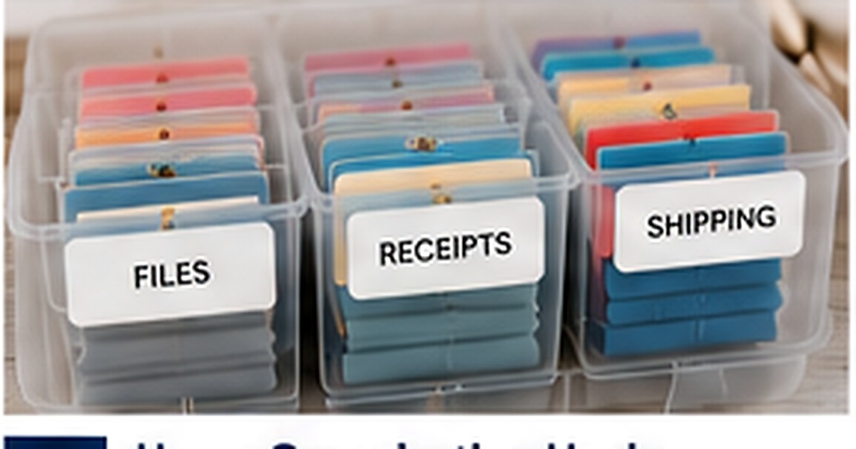 Clear organizer bins labeled for files receipts and shipping in a family command center
