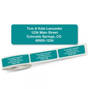solid turquoise address labels on a roll