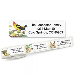 Songbirds address labels on a roll