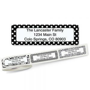 Black and White address labels on a roll